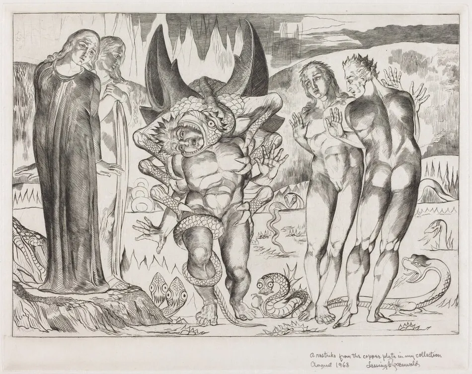 The Circle of the Thieves; Agnolo Brunelleschi Attacked by a Six-Footed Serpent by William Blake