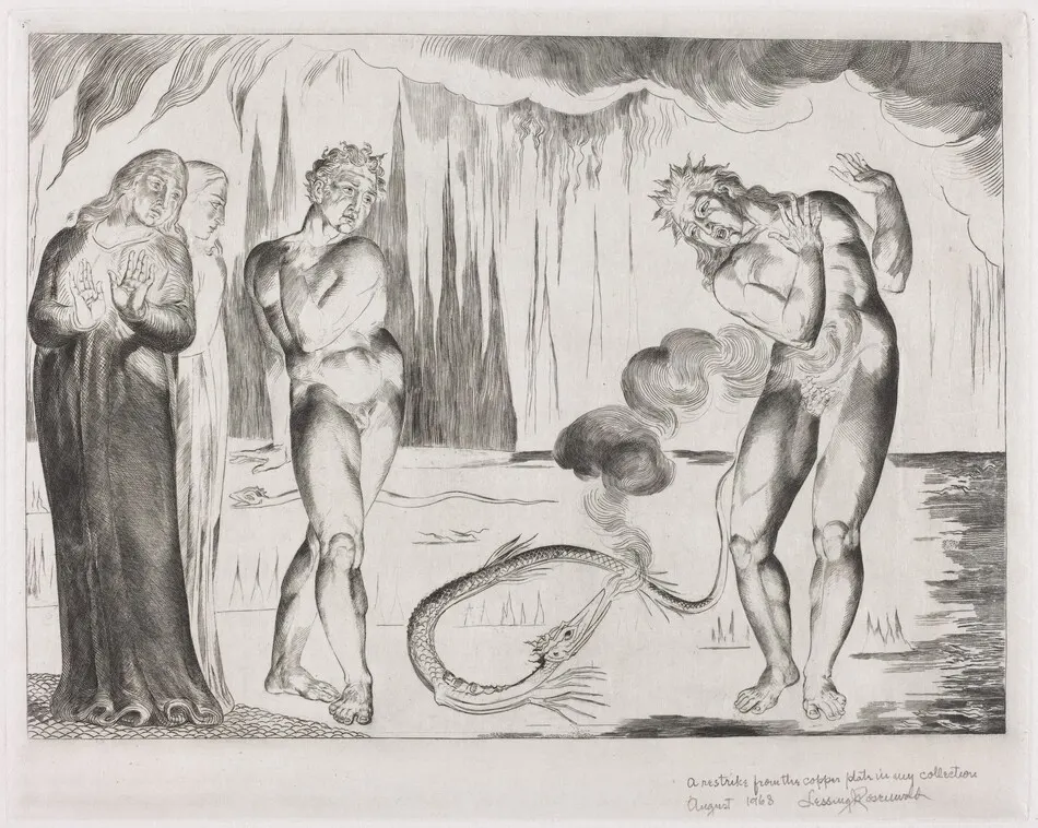 The Circle of the Thieves; Buoso Donati Attacked by the Serpent by William Blake