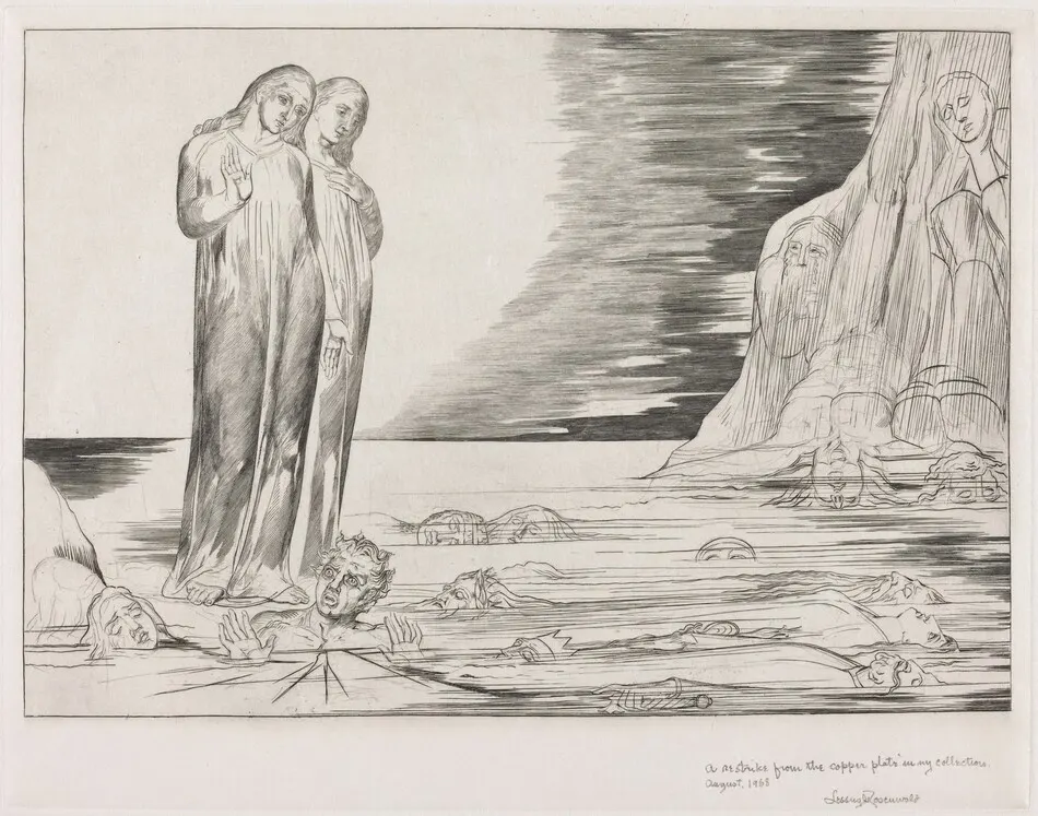 The Circle of the Traitors; Dante's Foot Striking Bocca degli Abbate by William Blake