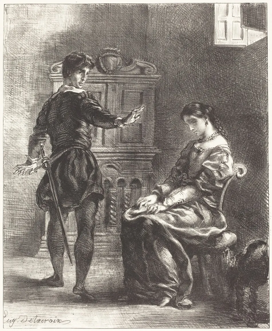 Hamlet and Ophelia (Act III, Scene I) by Eugène Delacroix