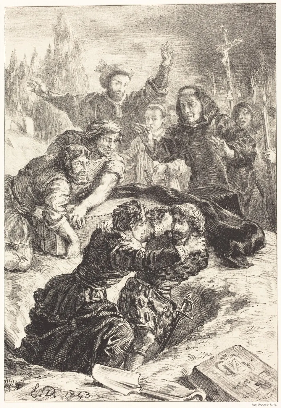 Hamlet and Laertes in the Grave of Ophelia (Act V, Scene I) by Eugène Delacroix