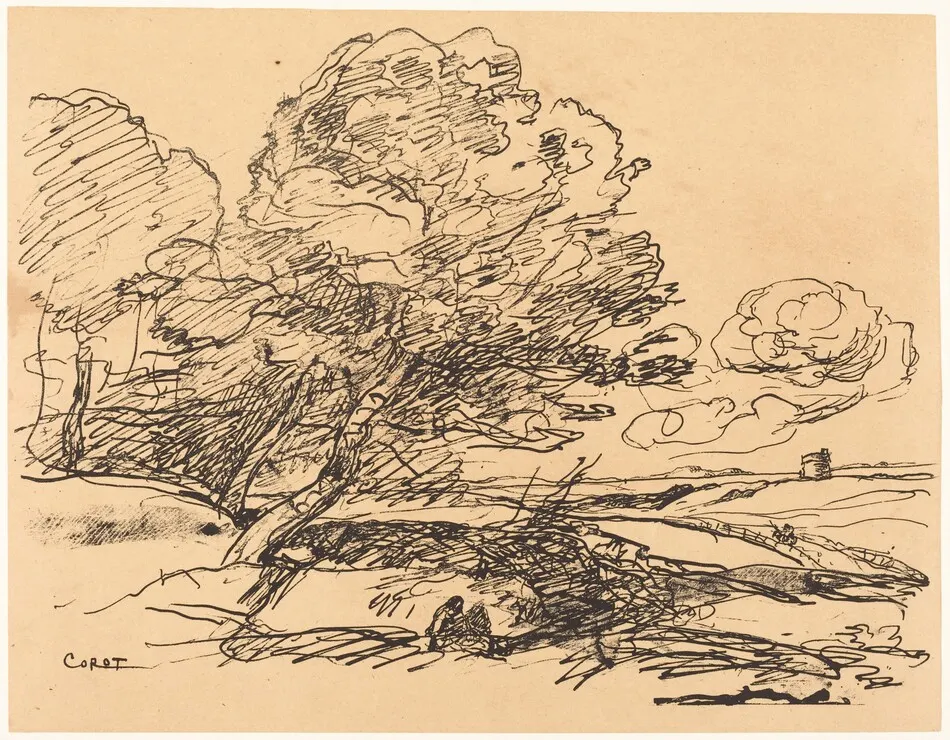 The Lonely Tower (La Tour isolee) by Jean-Baptiste-Camille Corot