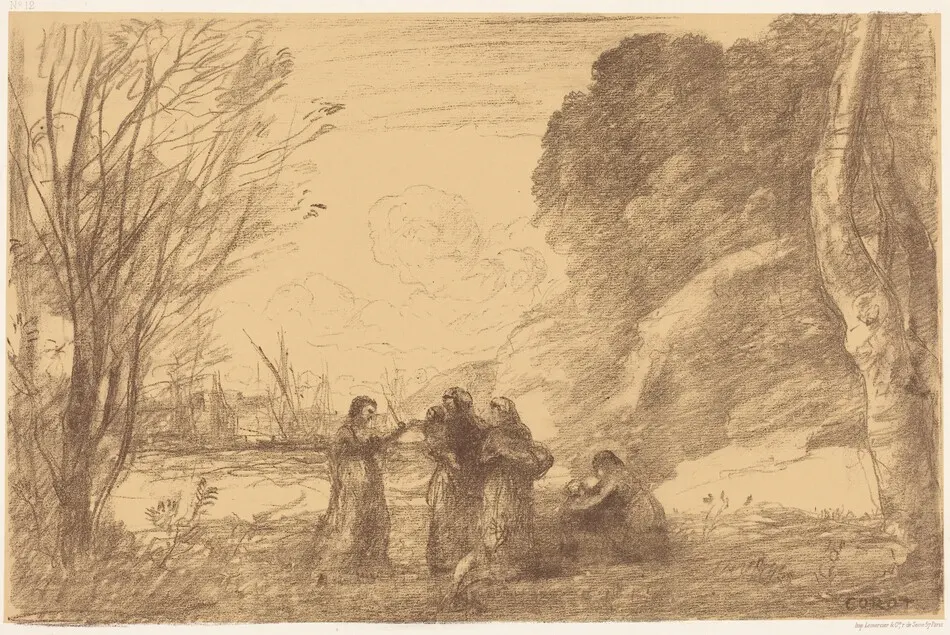 Family at Terracina (Une famille a terracine) by Jean-Baptiste-Camille Corot