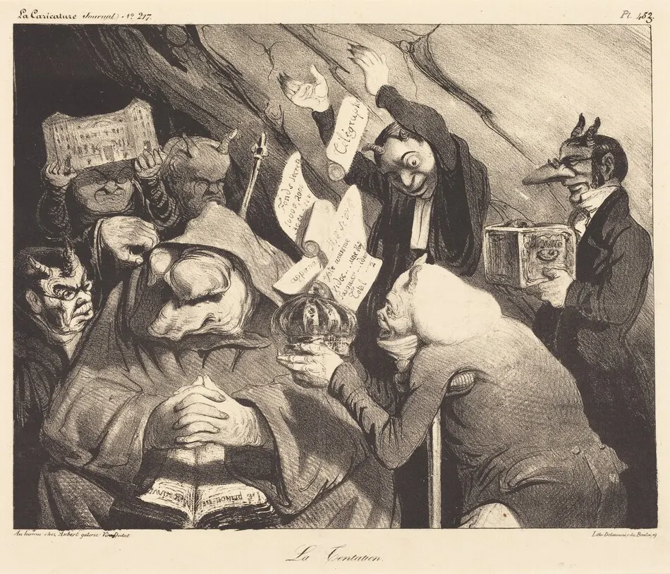 La Tentation, parodie d'une toile de Téniers by Honoré Daumier