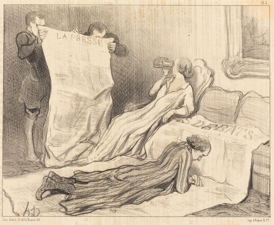 Abonnés recevant leur journal... by Honoré Daumier