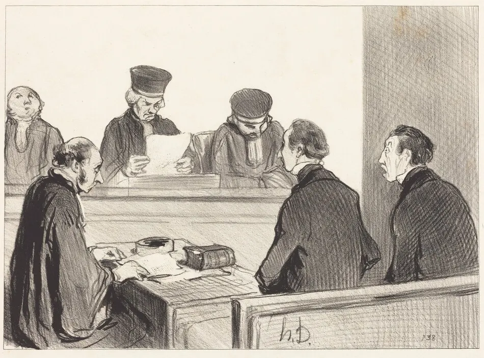 La Cour, vidant le délibéré... by Honoré Daumier