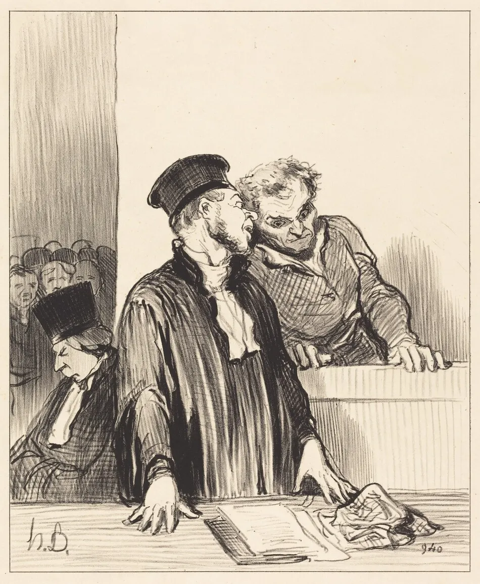 Voila le ministère public qui vous dit des choses... désagréables... by Daumier, Honoré