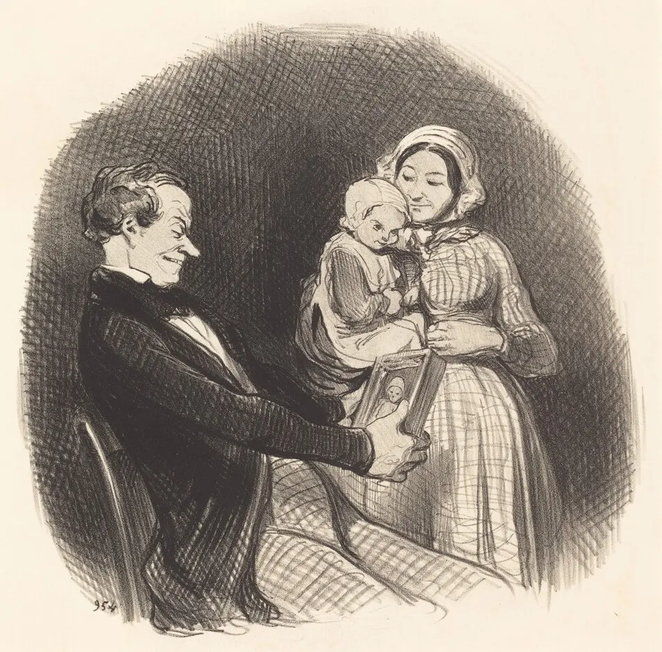 Papa contemplant l'image de son image by Honoré Daumier