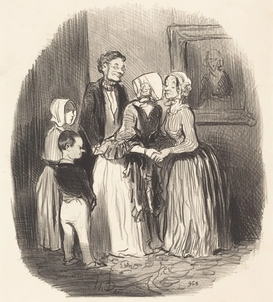 Au novel an, visite... a la tante Rabourdin by Honoré Daumier