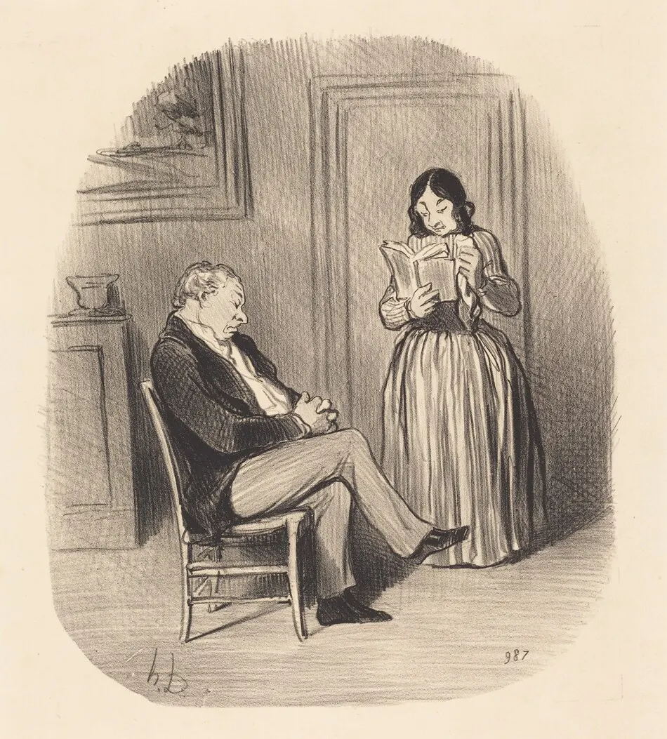 Bourgeois se fesant lire, après diner, quelques chapitres... by Honoré Daumier
