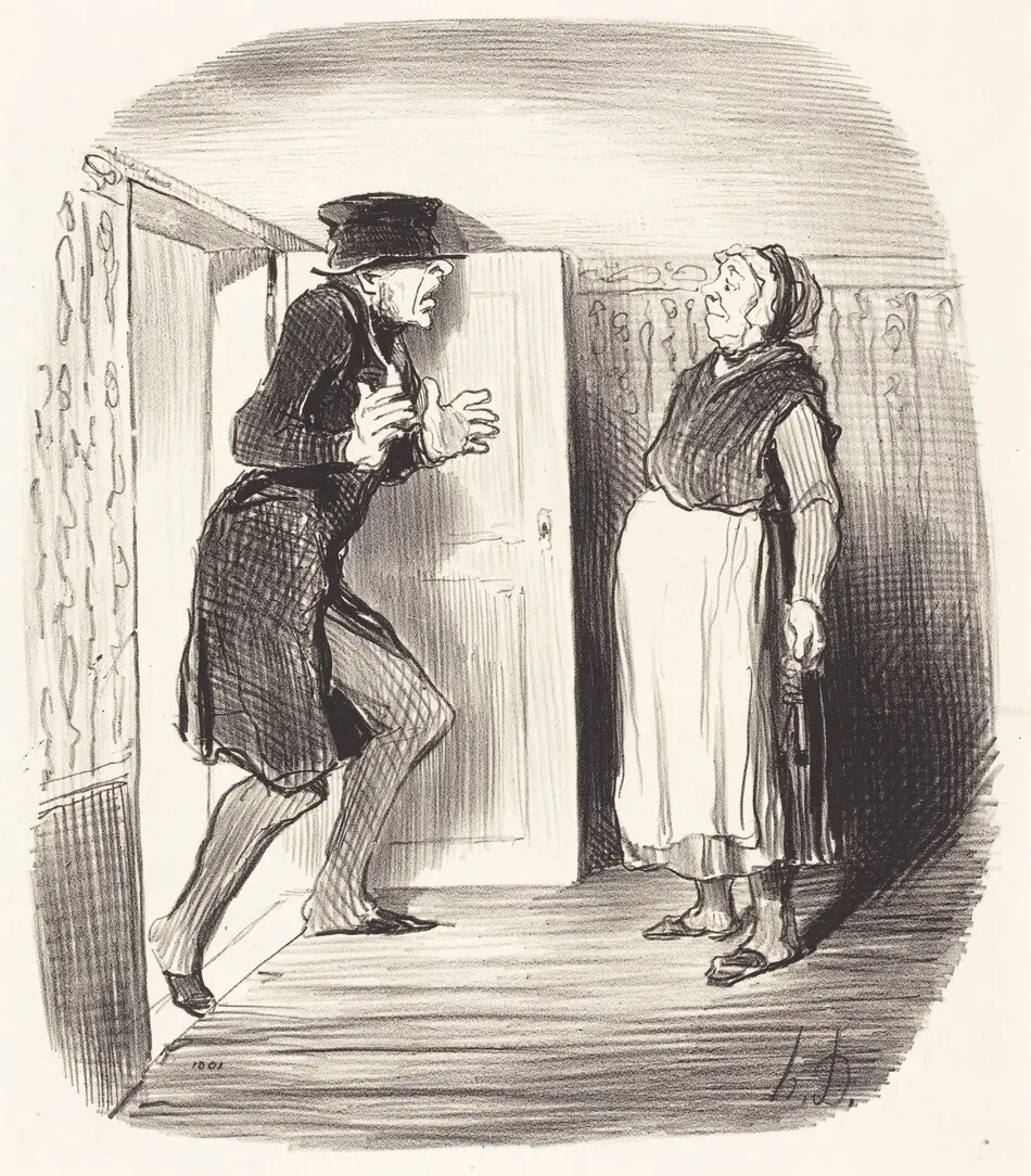 Inconvénient de visiter sans précaution un entresol... by Honoré Daumier
