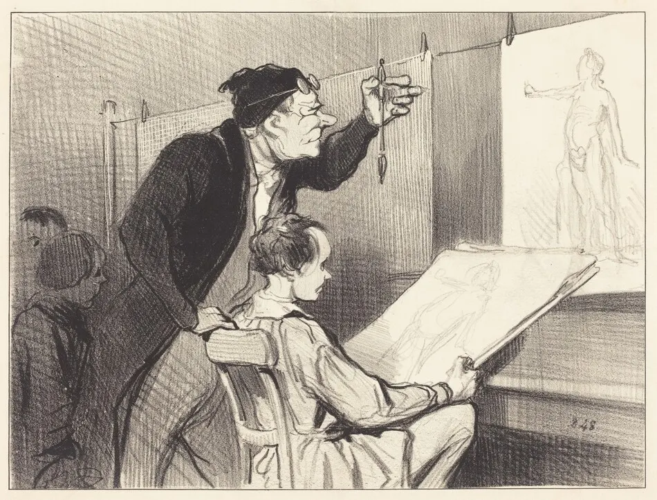 Mission pénible et délicate du professeur de dessin... by Honoré Daumier