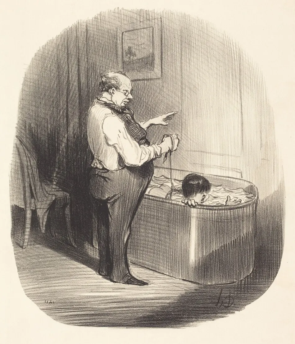 La Première leçon de natation by Honoré Daumier
