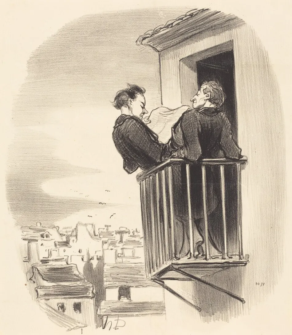 Comment on comprend le balcon Espagnol a Paris by Honoré Daumier