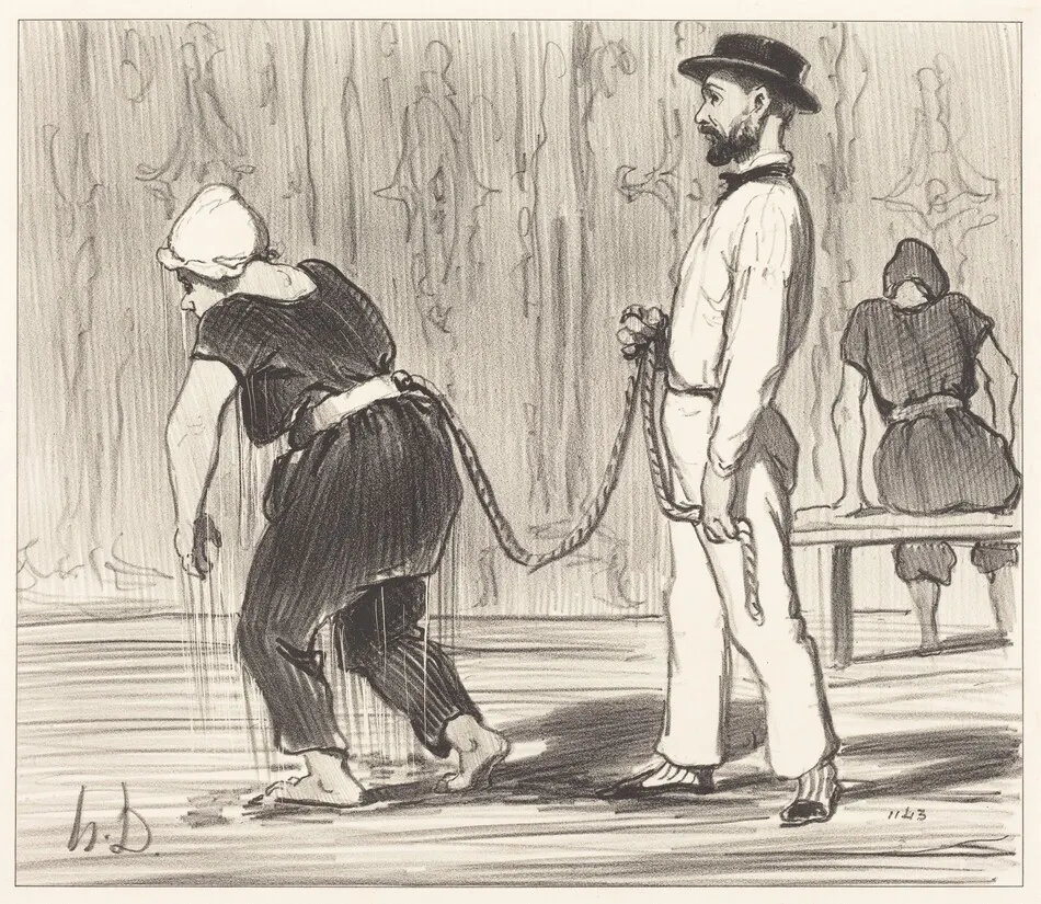 Madame Rabourdeau a sa première leçon by Honoré Daumier
