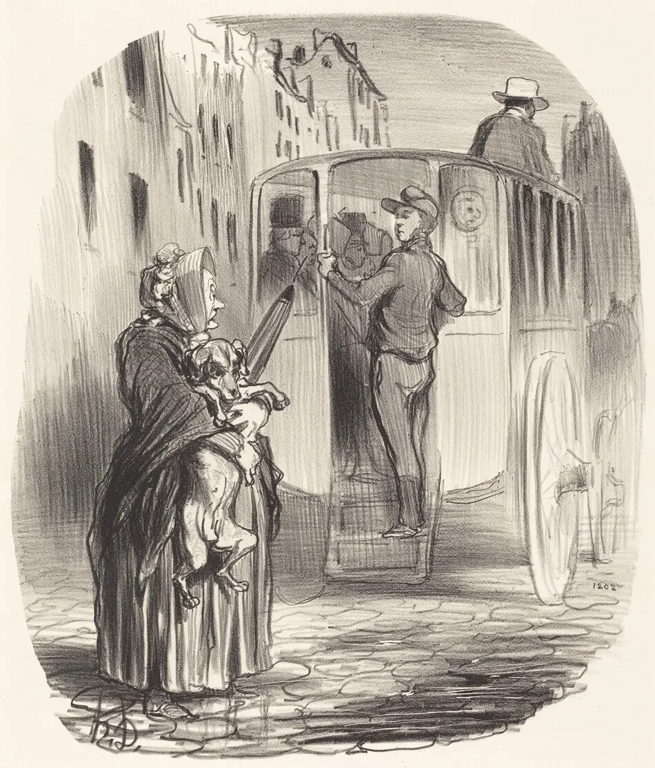 Désolé, citoyenne... je ne reçois pas de chiens... by Honoré Daumier