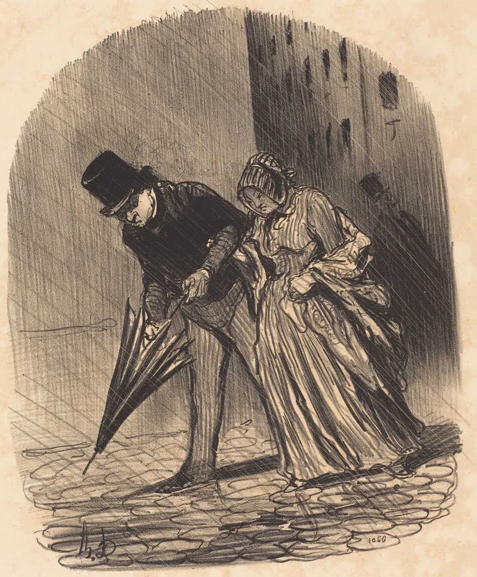 Inconvénient d'un parapluie a ressorts trop compliqués by Honoré Daumier