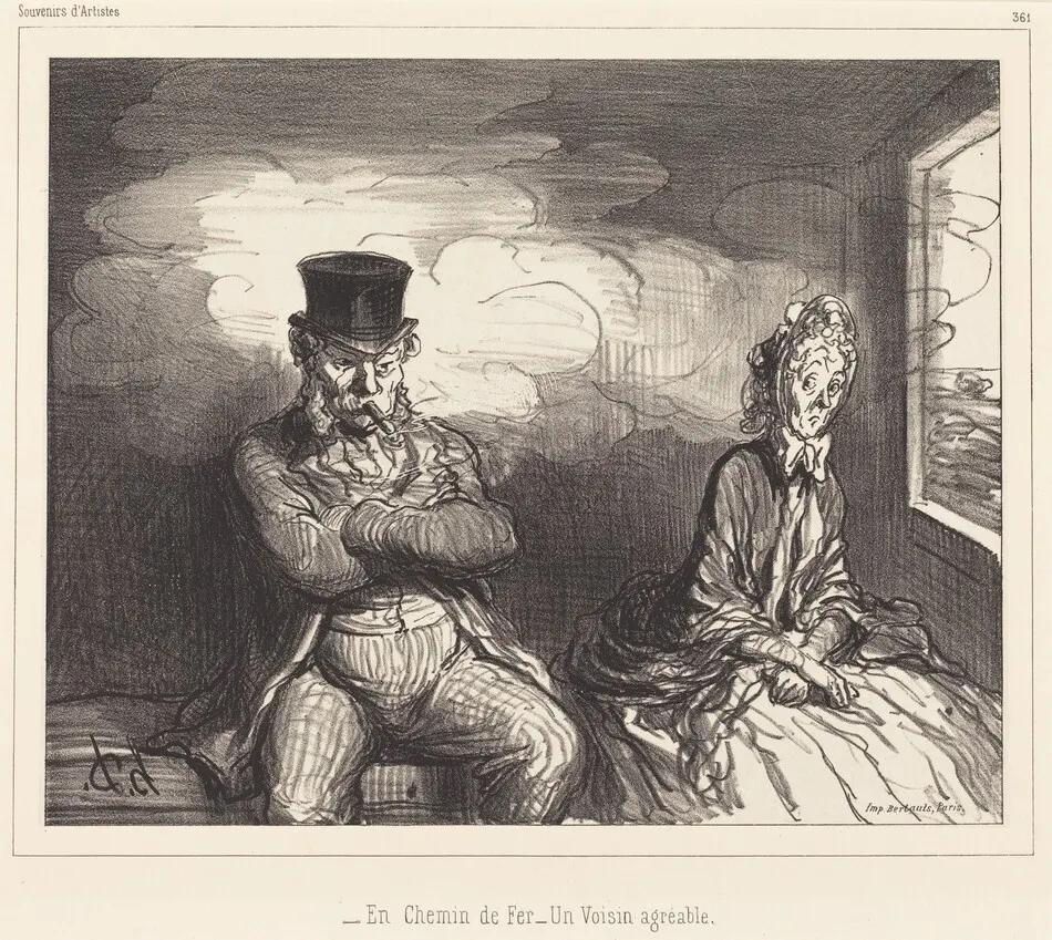 En Chemin de fer... un voisin agréable (On the Railroad... an agreeable neighbor) by Honoré Daumier