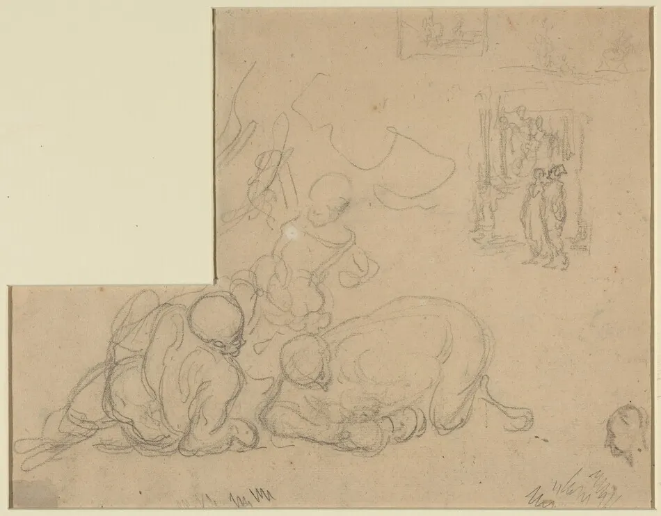 Sheet of Studies with Two Large Men on the Ground by Daumier, Honoré