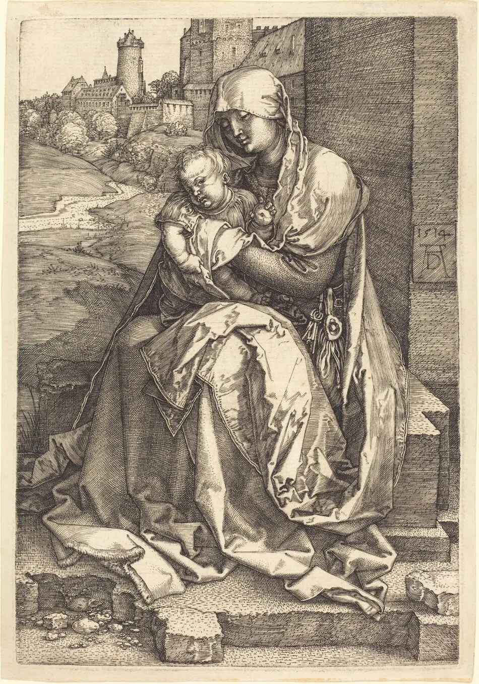 The Virgin and Child Seated by the Wall by Albrecht Dürer