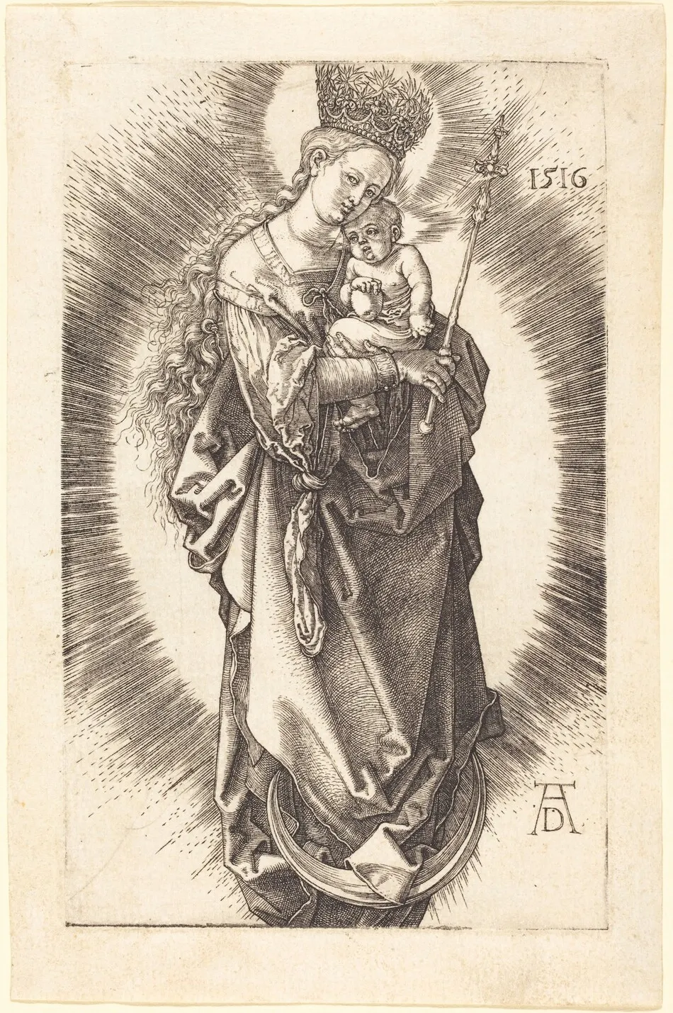 The Virgin and Child on a Crescent with a Sceptre and a Starry Crown by Albrecht Dürer