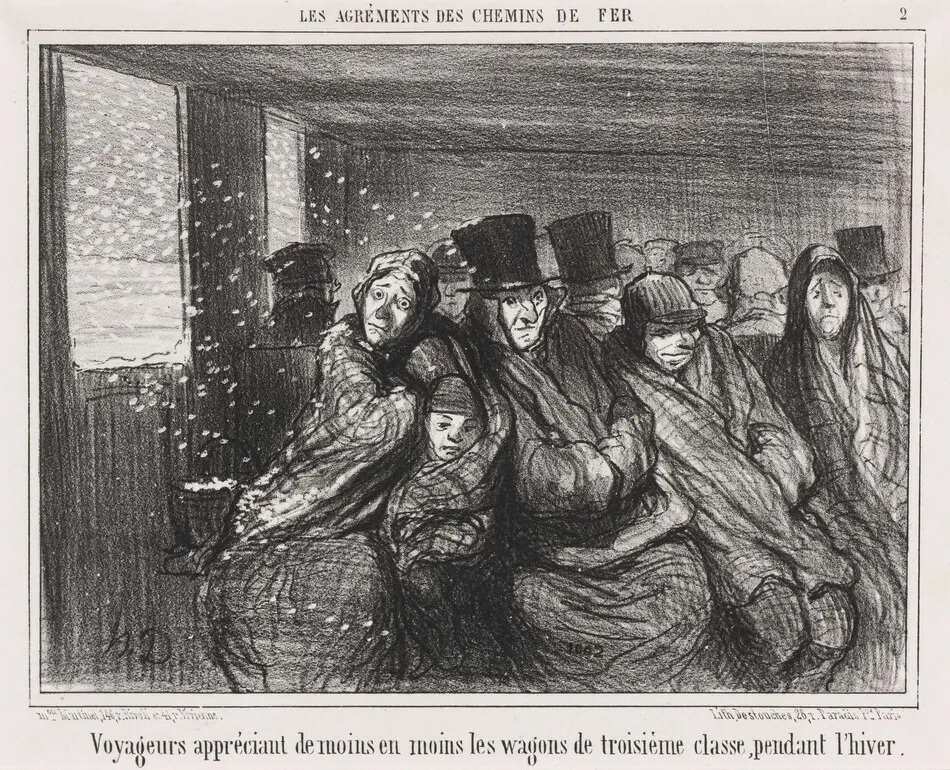 Voyageurs appréciant de moins en moins les wagons de troisième classe... by Daumier, Honoré