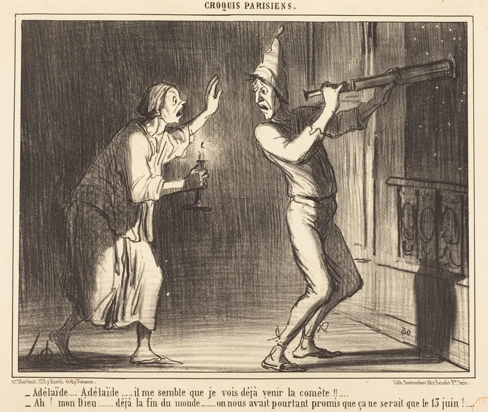 Adélaide...Adélaide...il me semble que je vois deja venir la comète !!... by Honoré Daumier
