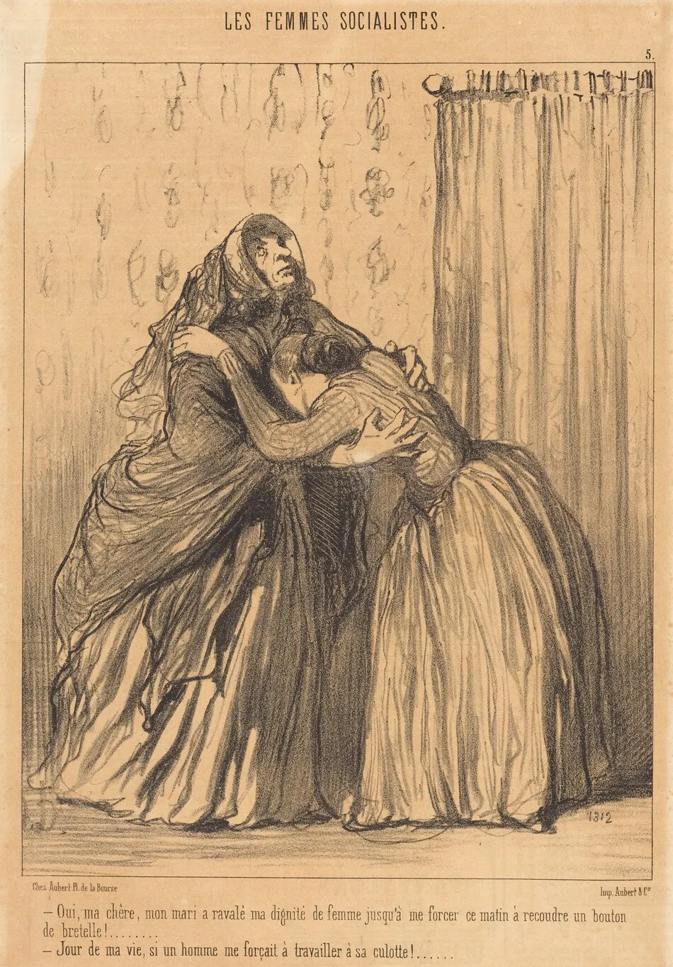 Oui, ma chère, mon mari a ravalé ma dignité... by Honoré Daumier