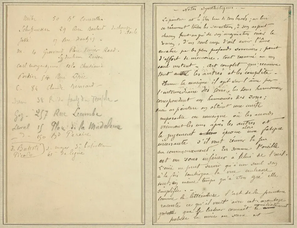 Address List; Manuscript Page [recto] by Paul Gauguin