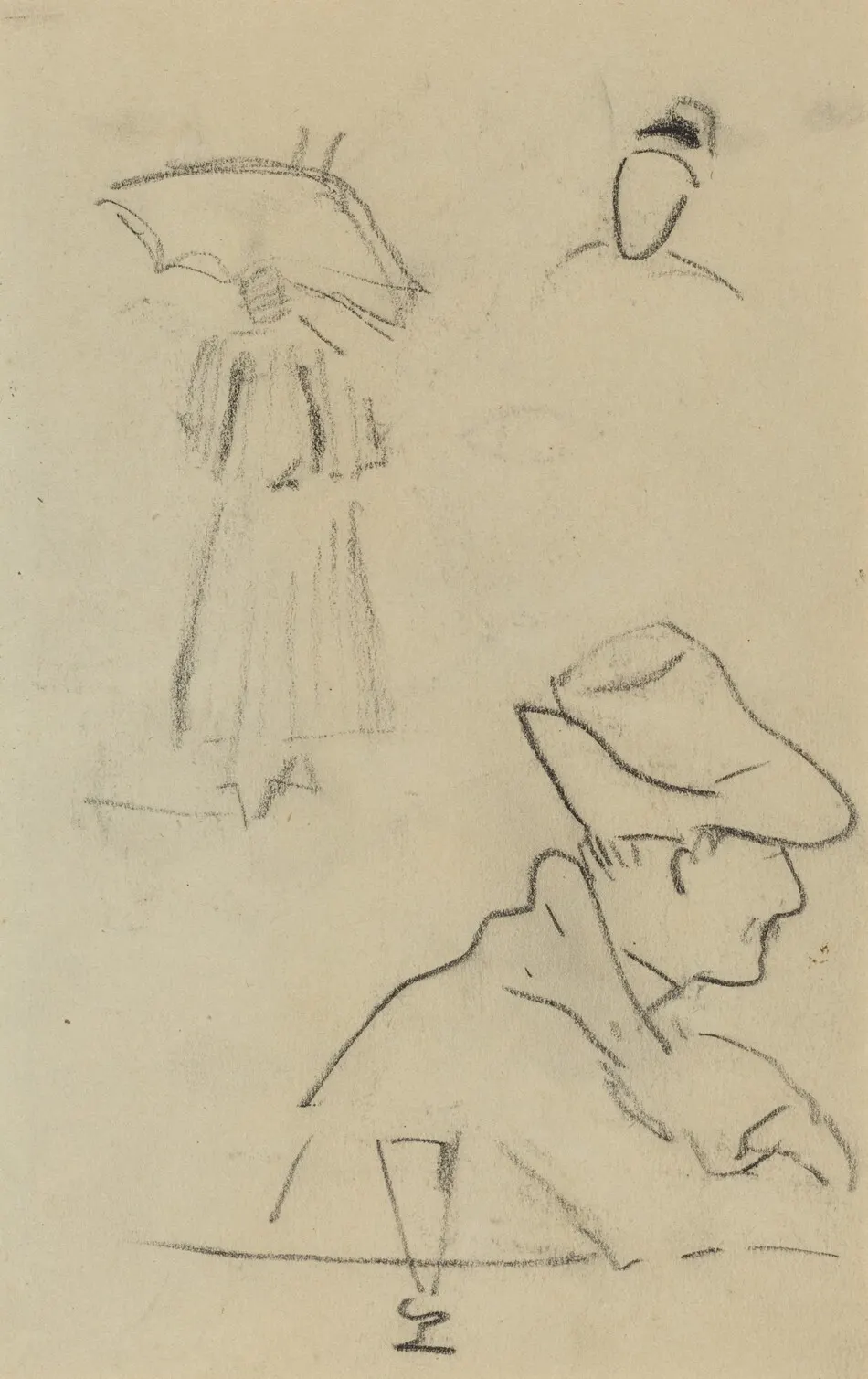 A Person Holding an Umbrella and a Seated Man with a Hat and a Glass [verso] by Paul Gauguin