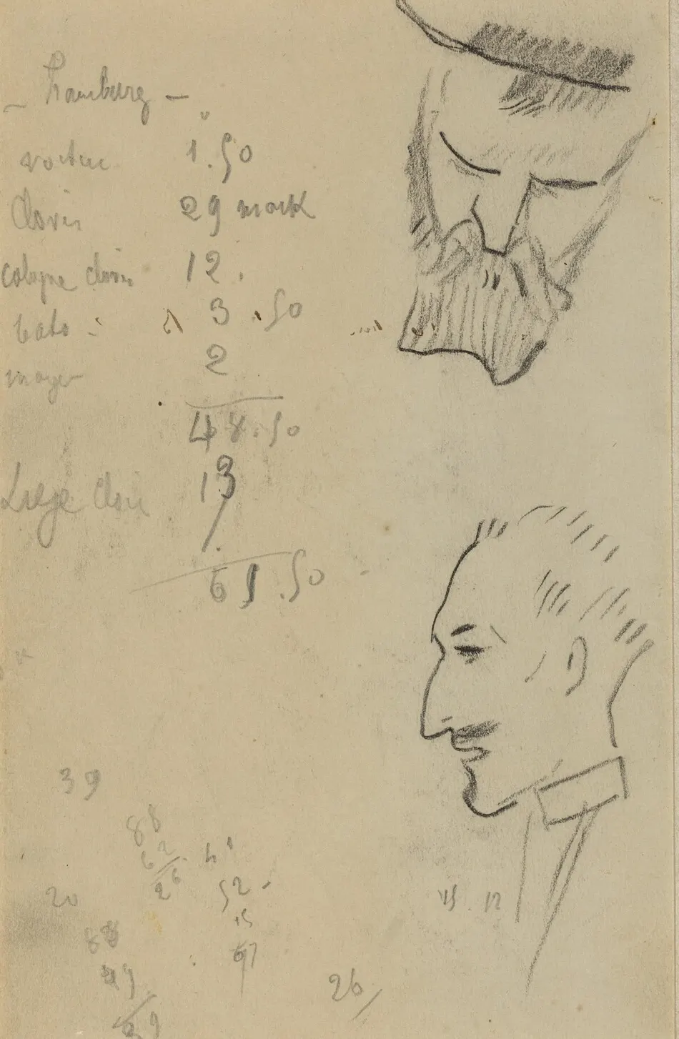 A Bearded Man and a Man in Profile [verso] by Paul Gauguin