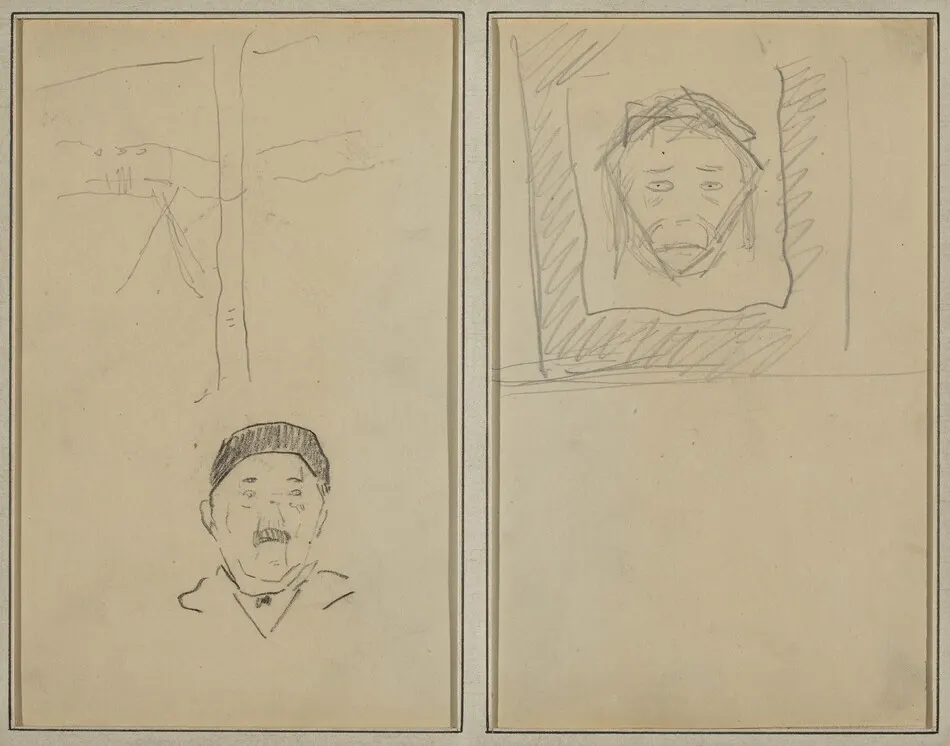Landscape and Head of Man; Head of Monkey Inside a Square [recto] by Paul Gauguin
