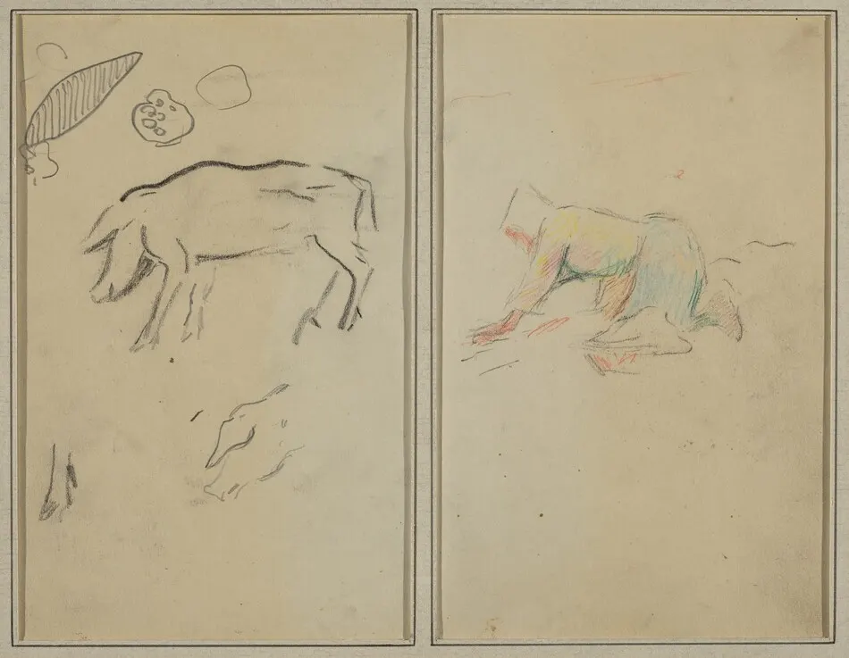 A Pig; Breton Peasant Kneeling [verso] by Paul Gauguin