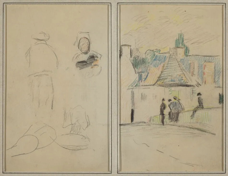 Two Breton Figures; Bridge at Pont-Aven [recto] by Paul Gauguin