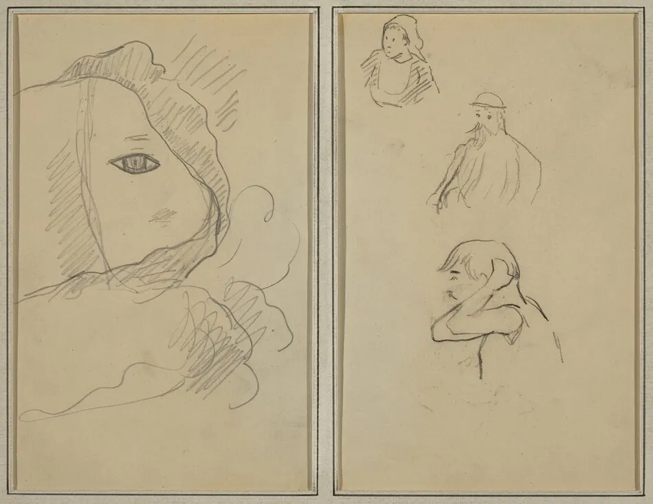 Eye and Part of Face; A Breton Woman and Two Men [recto] by Paul Gauguin