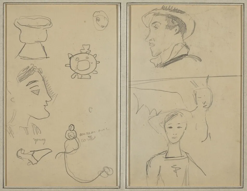 A Caricature and Five Forms; A Man in Profile, a Winged Creature and a Boy [verso] by Paul Gauguin