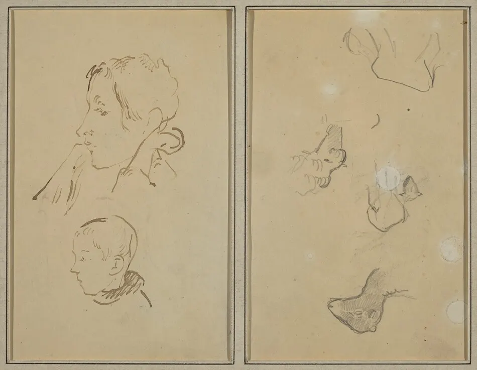 Two Heads; Studies of Sheep [recto] by Paul Gauguin