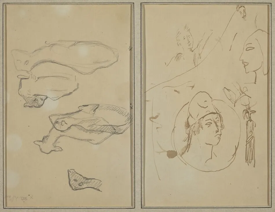 Five Sheep; Four Head Studies [verso] by Paul Gauguin