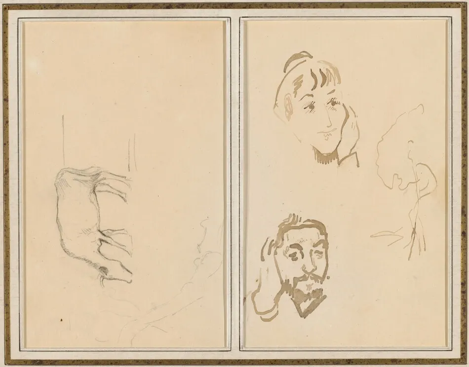 A Grazing Cow; Head of a Woman with Her Hand on Her Cheek, and Head of a Man with His Hand on His Ear [verso] by Paul Gauguin