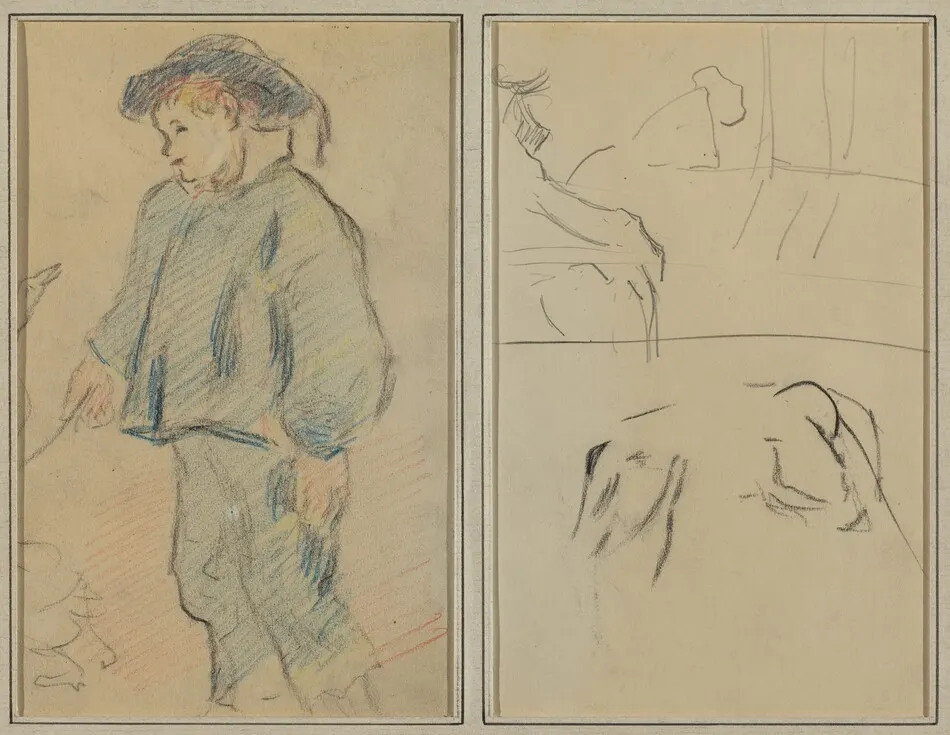 Breton Boy Tending Geese; Cows and a Figure Leaning on a Ledge [verso] by Paul Gauguin