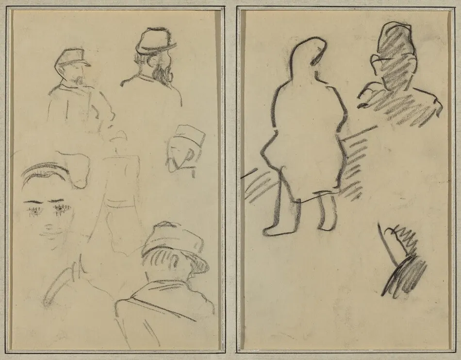 Five Studies of Soldiers and a Woman's Face; Two Figures [recto] by Paul Gauguin