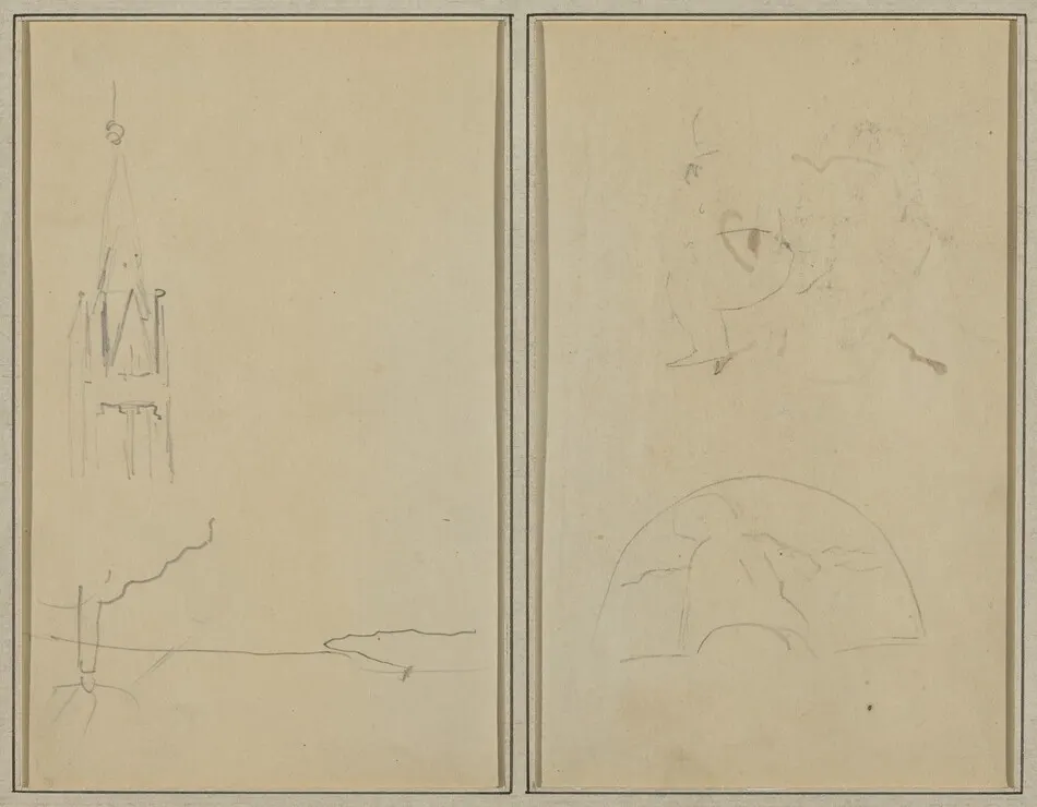 Church Tower; A Sketch of a Fan [recto] by Paul Gauguin