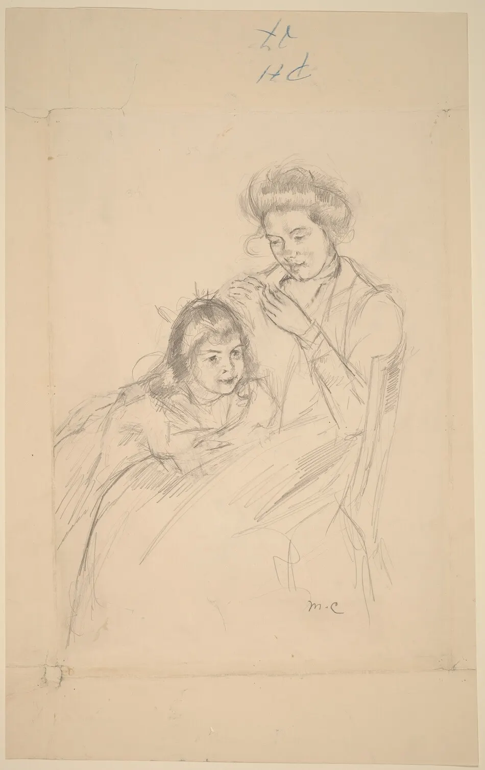 Margot Leaning against Reine's Knee by Mary Cassatt