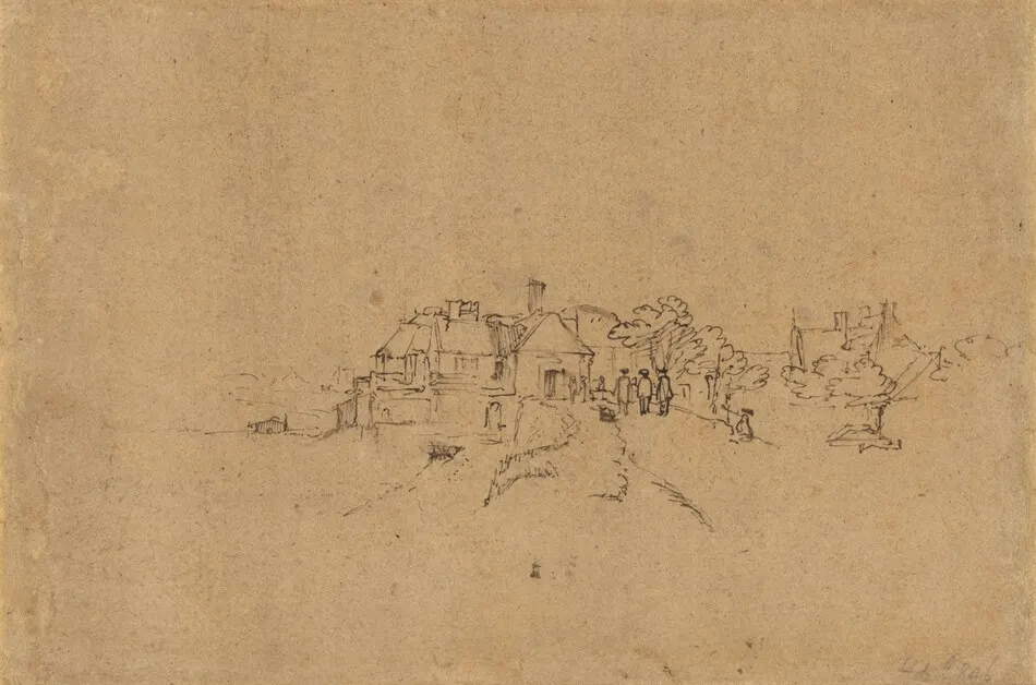 Figures on the Anthoniesdijk Entering Houtewael [verso] by Rembrandt van Rijn