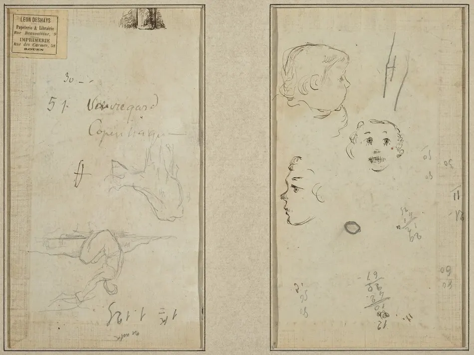Seated Figure and a Cow; Three Studies of a Child's Head by Paul Gauguin