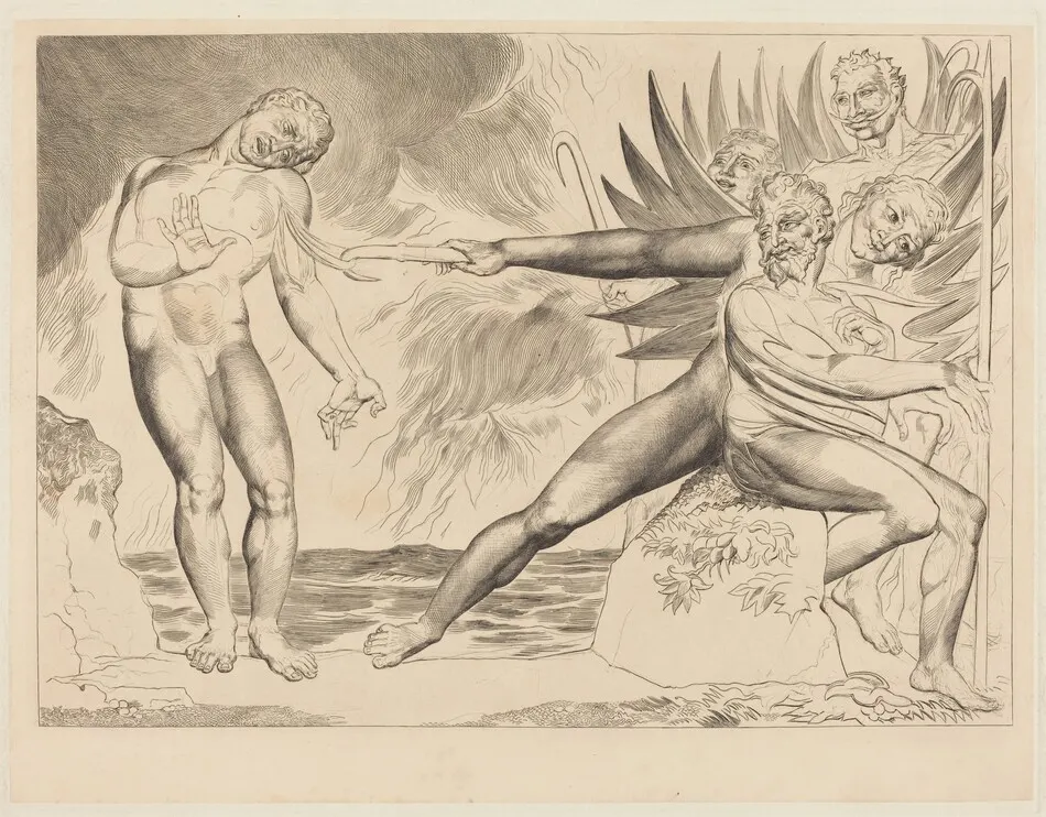 The Circle of the Corrupt Officials; the Devils Tormenting Ciampolo by William Blake