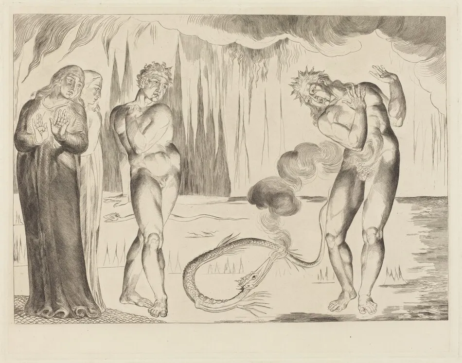 The Circle of the Thieves; Buoso Donati Attacked by the Serpent by William Blake