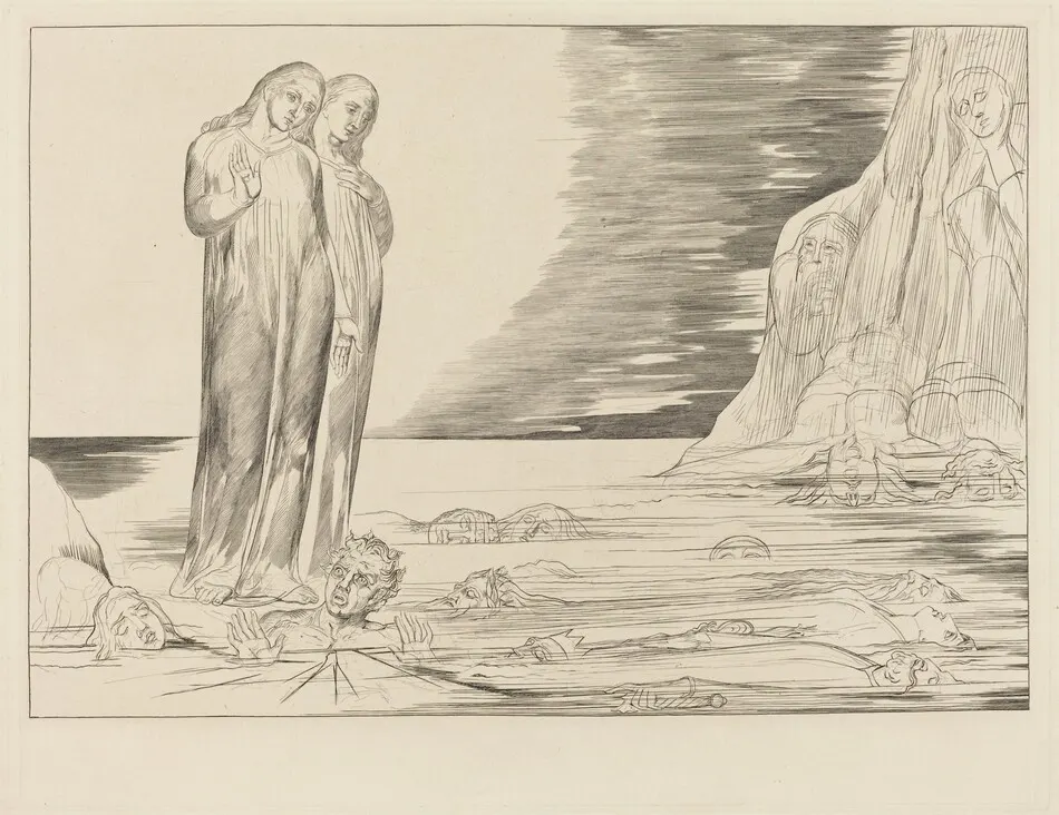 The Circle of the Traitors; Dante's Foot Striking Bocca degli Abbate by William Blake