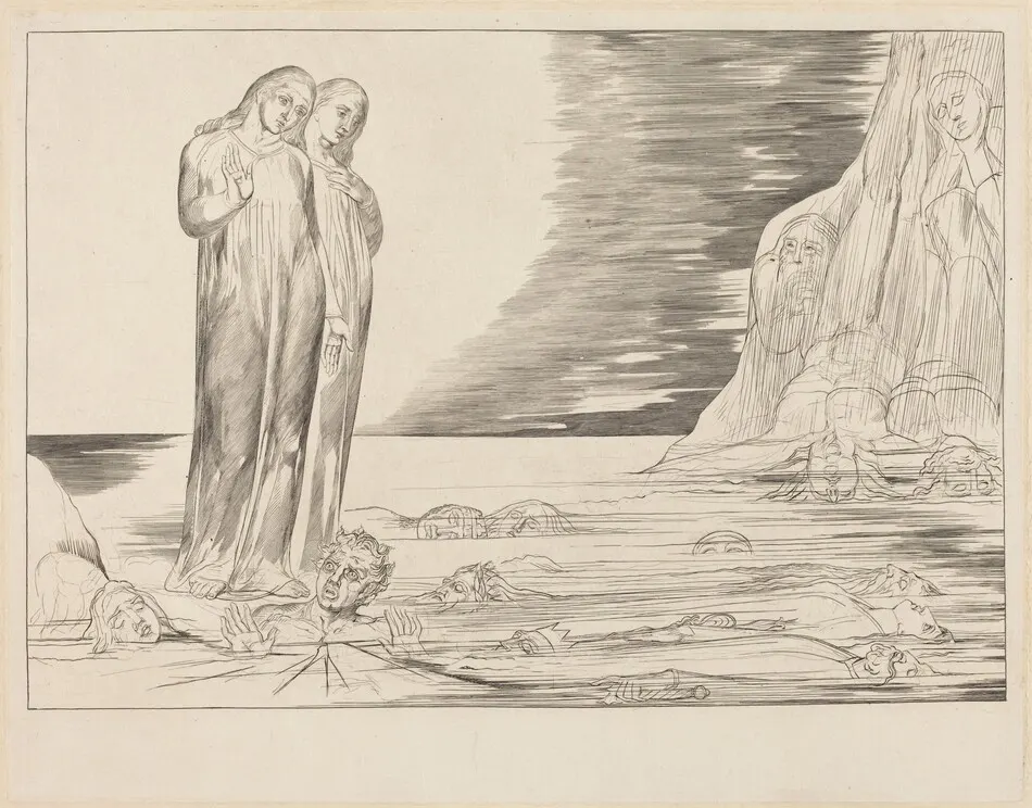 The Circle of the Traitors; Dante's Foot Striking Bocca degli Abbate by William Blake