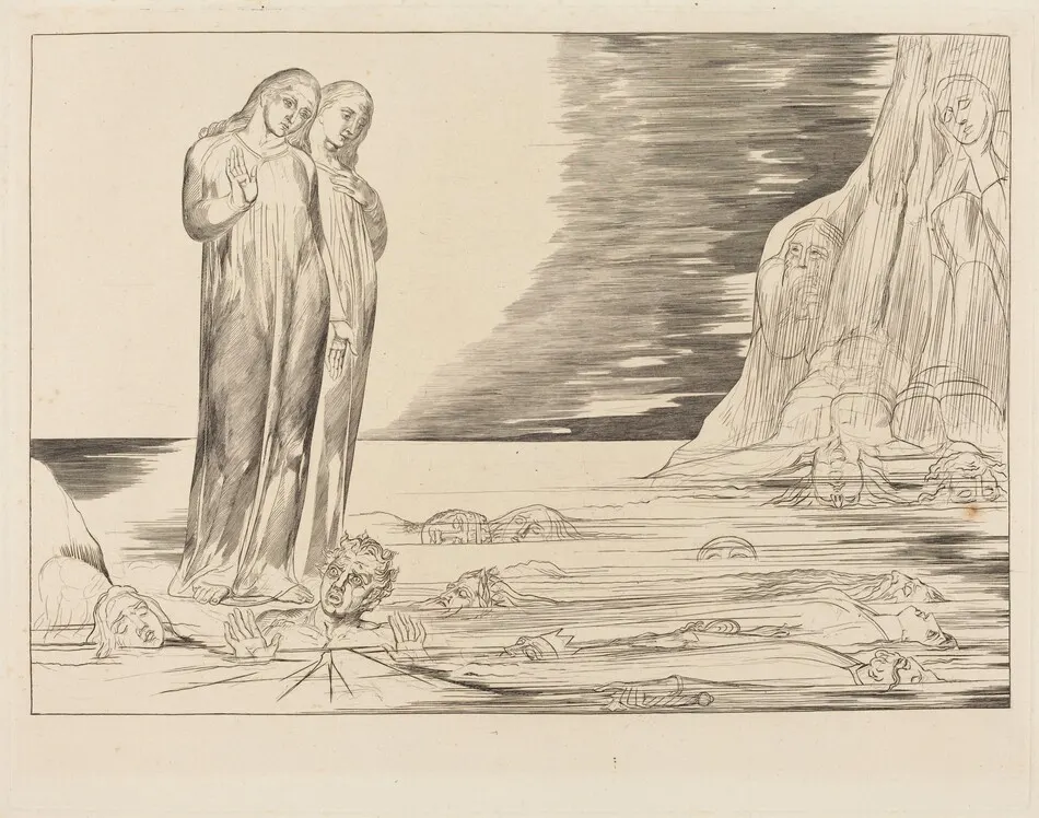 The Circle of the Traitors; Dante's Foot Striking Bocca degli Abbate by William Blake